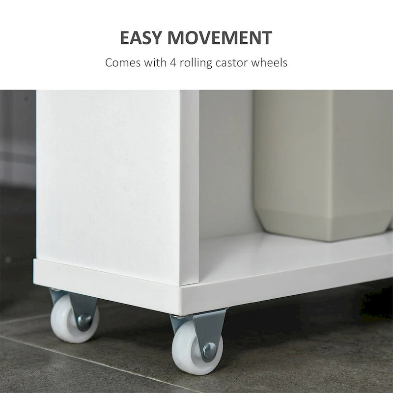 Chariot de Rangement de Salle de Bain Fin sur Roulettes Blanc, 3 Niveaux, Utilisation 1 Personne