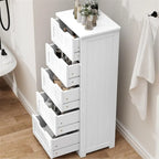 Meuble de rangement au sol à 5 tiroirs, finition bois blanc, pour 1 personne