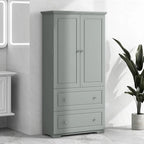 Meuble de rangement gris autoportant avec 2 tiroirs, 2 portes et étagères réglables