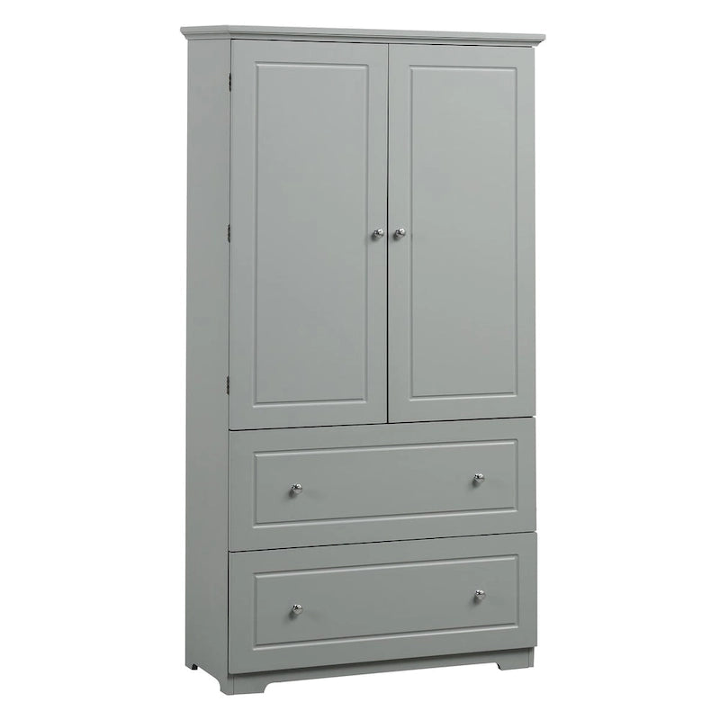 Meuble de rangement gris autoportant avec 2 tiroirs, 2 portes et étagères réglables