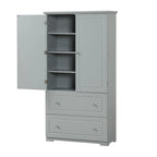 Meuble de rangement gris autoportant avec 2 tiroirs, 2 portes et étagères réglables