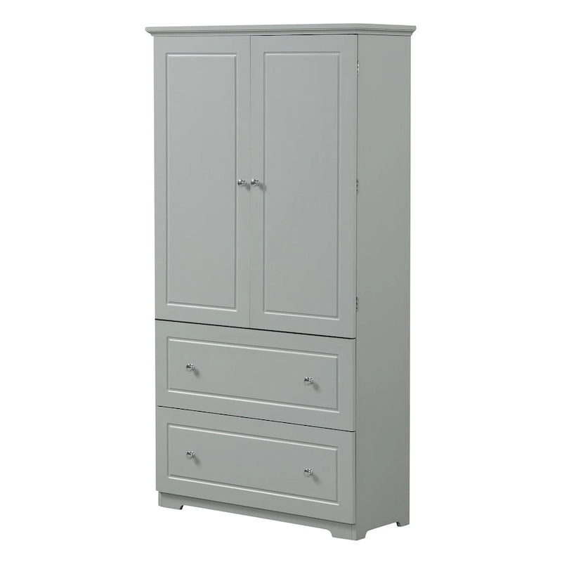 Meuble de rangement gris autoportant avec 2 tiroirs, 2 portes et étagères réglables