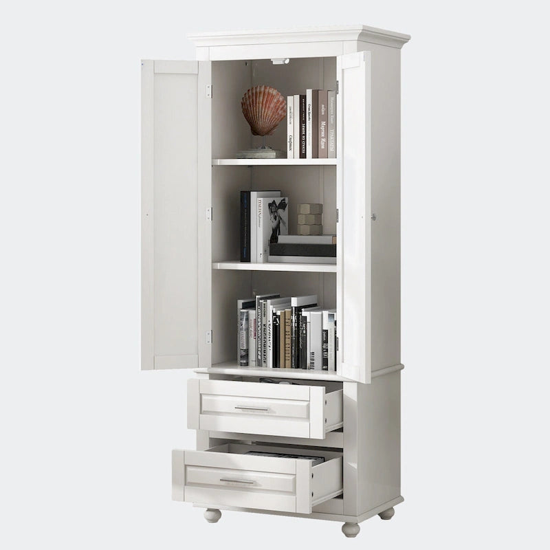 Meuble haut de rangement blanc, 2 portes et 2 tiroirs, montage par une personne