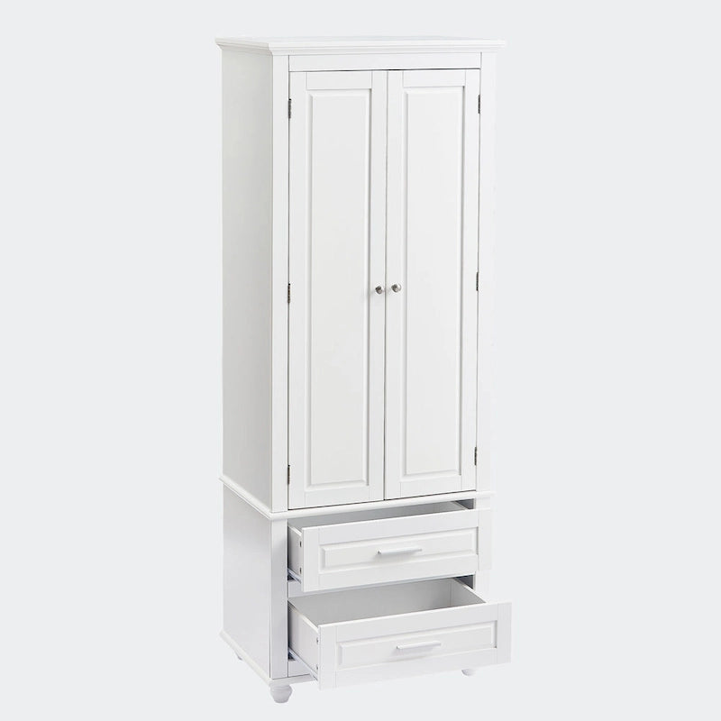 Meuble haut de rangement blanc, 2 portes et 2 tiroirs, montage par une personne