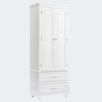 Meuble haut de rangement blanc, 2 portes et 2 tiroirs, montage par une personne