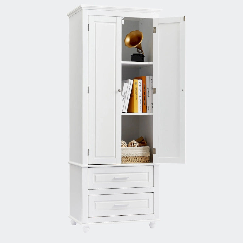 Meuble haut de rangement blanc, 2 portes et 2 tiroirs, montage par une personne