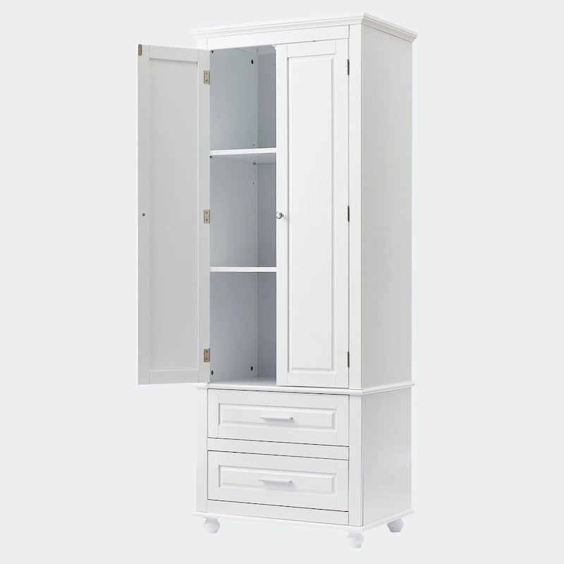 Meuble haut de rangement blanc, 2 portes et 2 tiroirs, montage par une personne