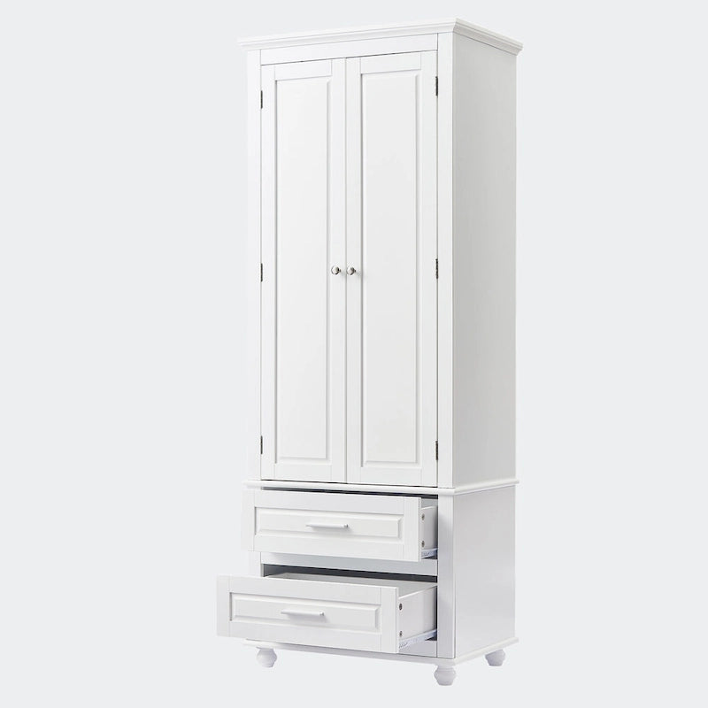 Meuble haut de rangement blanc, 2 portes et 2 tiroirs, montage par une personne