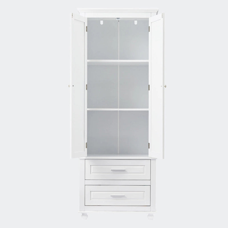 Meuble haut de rangement blanc, 2 portes et 2 tiroirs, montage par une personne