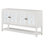 Buffet rétro 4 portes avec panneaux miroir et étagère ouverte, coloris Espresso / Blanc Antique / Bleu Marine Antique