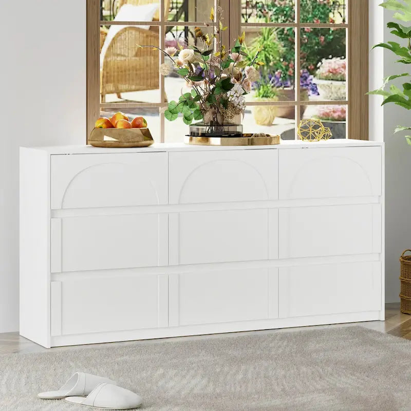 Buffet contemporain blanc 6 tiroirs, L 160 cm