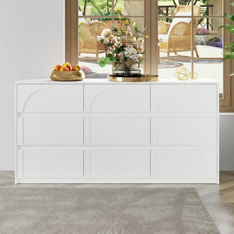 Buffet contemporain blanc 6 tiroirs, L 160 cm