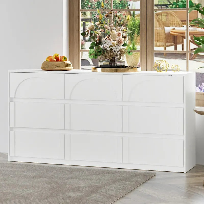 Buffet contemporain blanc 6 tiroirs, L 160 cm