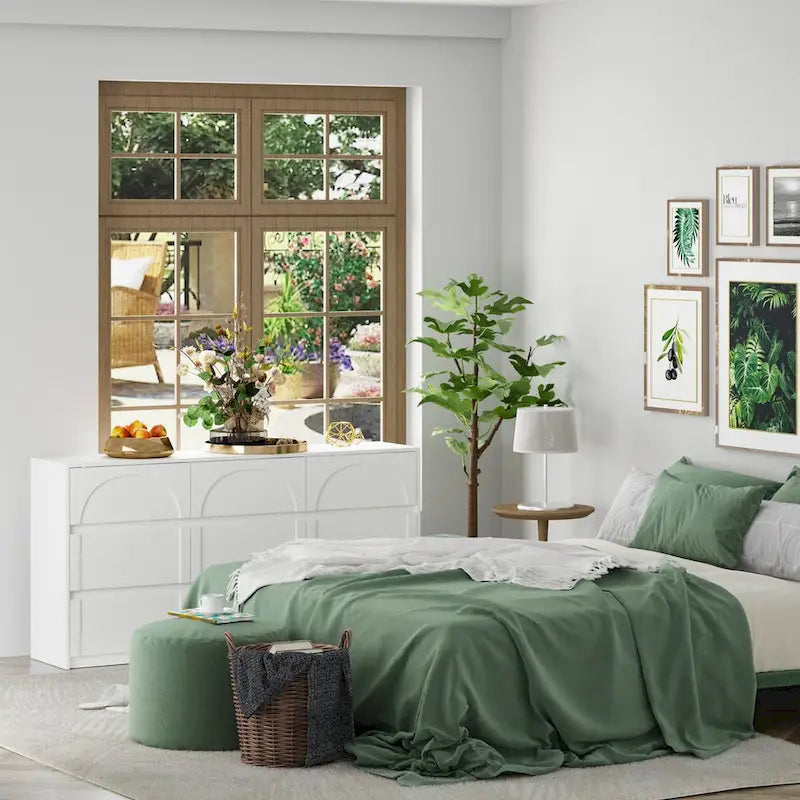 Buffet contemporain blanc 6 tiroirs, L 160 cm