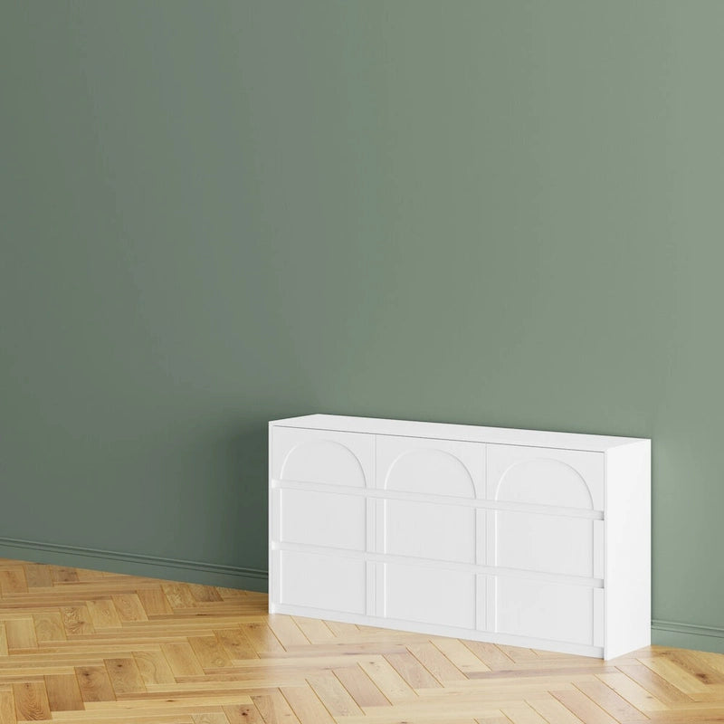 Buffet contemporain blanc 6 tiroirs, L 160 cm