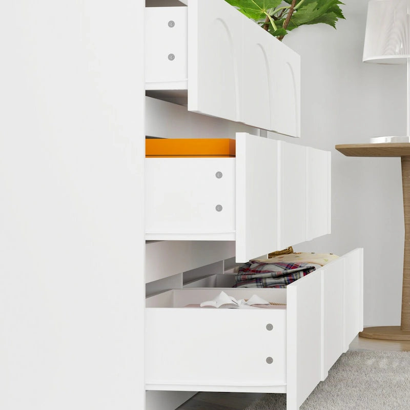 Buffet contemporain blanc 6 tiroirs, L 160 cm