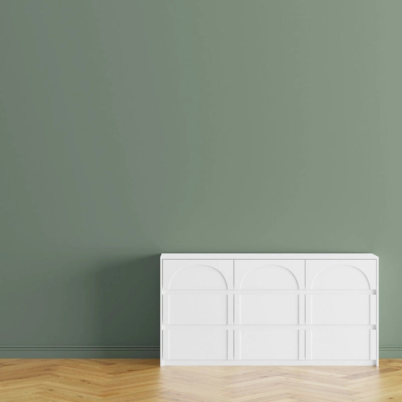 Buffet contemporain blanc 6 tiroirs, L 160 cm