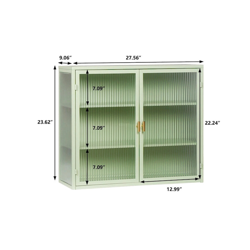 Meuble haut de porte en verre poli vert menthe, 2 portes 3 niveaux