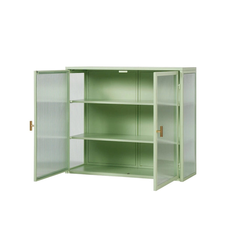 Meuble haut de porte en verre poli vert menthe, 2 portes 3 niveaux
