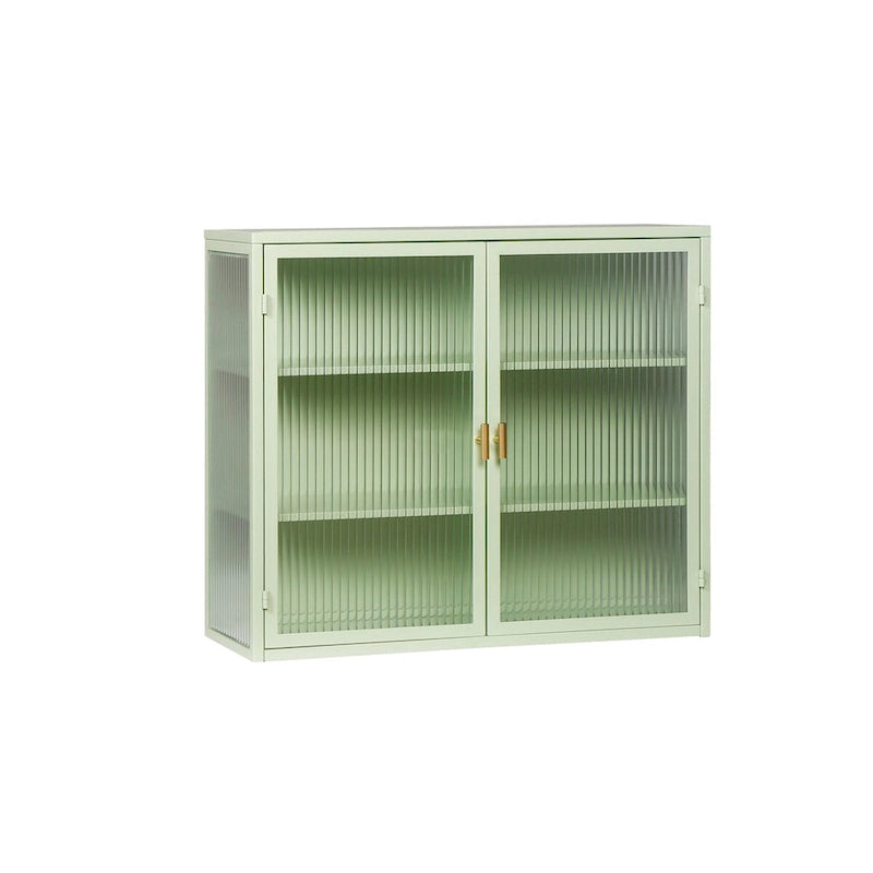 Meuble haut de porte en verre poli vert menthe, 2 portes 3 niveaux
