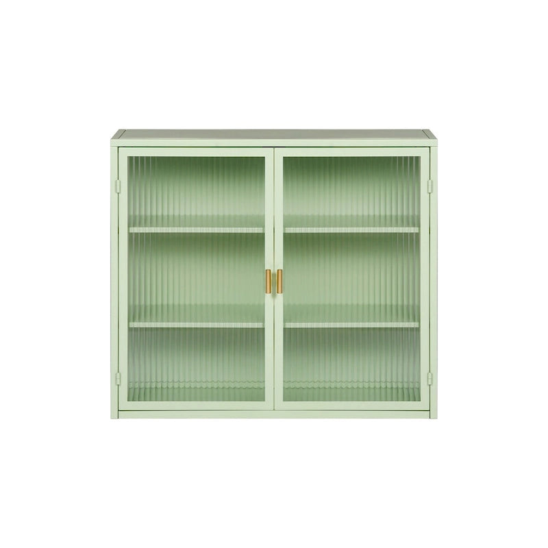 Meuble haut de porte en verre poli vert menthe, 2 portes 3 niveaux