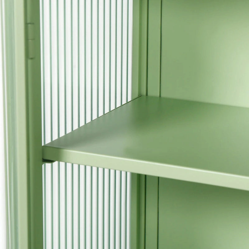 Meuble haut de porte en verre poli vert menthe, 2 portes 3 niveaux