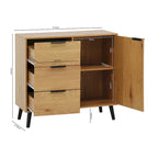 Buffet en bois naturel/gris pour 1 personne avec 3 tiroirs, étagère réglable et porte
