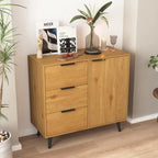 Buffet en bois naturel/gris pour 1 personne avec 3 tiroirs, étagère réglable et porte