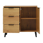 Buffet en bois naturel/gris pour 1 personne avec 3 tiroirs, étagère réglable et porte