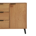 Buffet en bois naturel/gris pour 1 personne avec 3 tiroirs, étagère réglable et porte