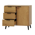 Buffet en bois naturel/gris pour 1 personne avec 3 tiroirs, étagère réglable et porte