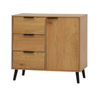 Buffet en bois naturel/gris pour 1 personne avec 3 tiroirs, étagère réglable et porte