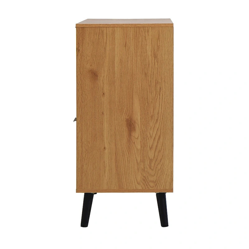 Buffet en bois naturel/gris pour 1 personne avec 3 tiroirs, étagère réglable et porte
