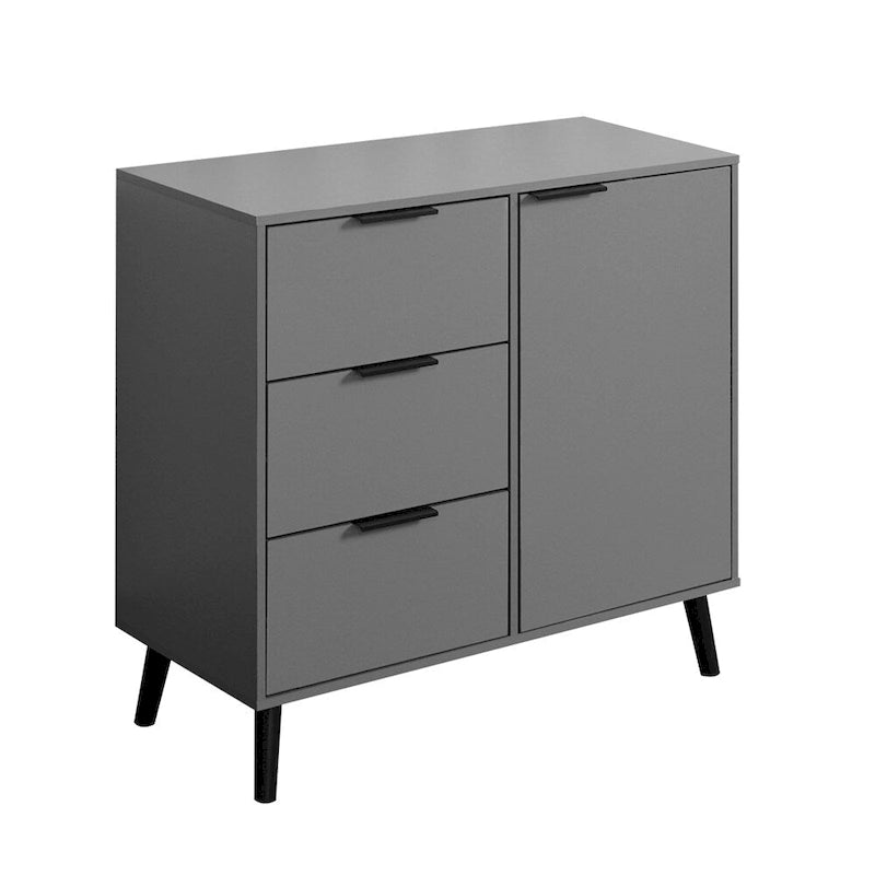 Buffet en bois naturel/gris pour 1 personne avec 3 tiroirs, étagère réglable et porte
