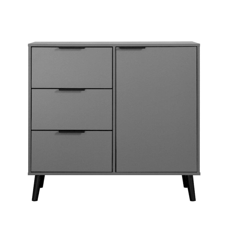 Buffet en bois naturel/gris pour 1 personne avec 3 tiroirs, étagère réglable et porte