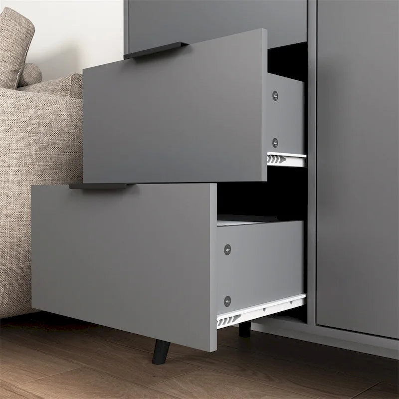 Buffet en bois naturel/gris pour 1 personne avec 3 tiroirs, étagère réglable et porte