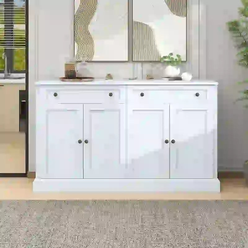 Buffet blanc moderne avec étagères réglables, plateau en MDF, 1 personne