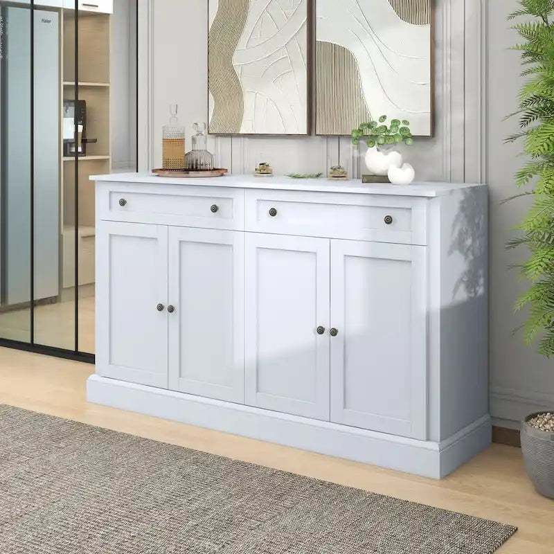 Buffet blanc moderne avec étagères réglables, plateau en MDF, 1 personne