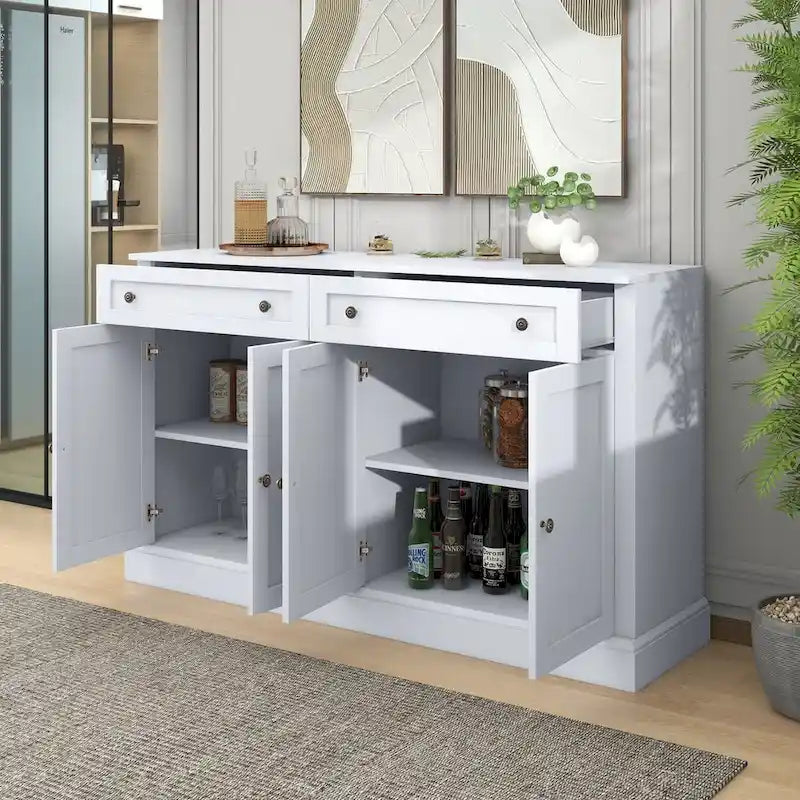 Buffet blanc moderne avec étagères réglables, plateau en MDF, 1 personne