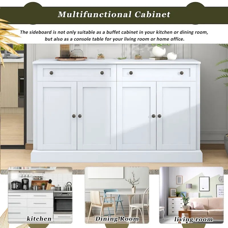 Buffet blanc moderne avec étagères réglables, plateau en MDF, 1 personne