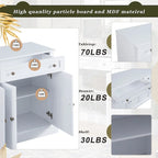 Buffet blanc moderne avec étagères réglables, plateau en MDF, 1 personne