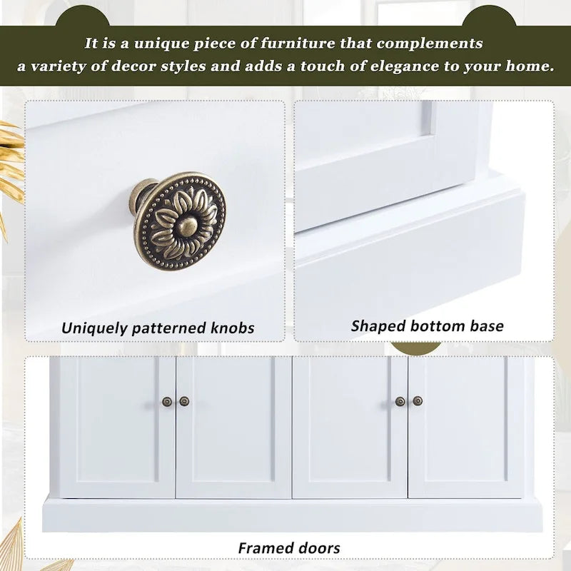 Buffet blanc moderne avec étagères réglables, plateau en MDF, 1 personne