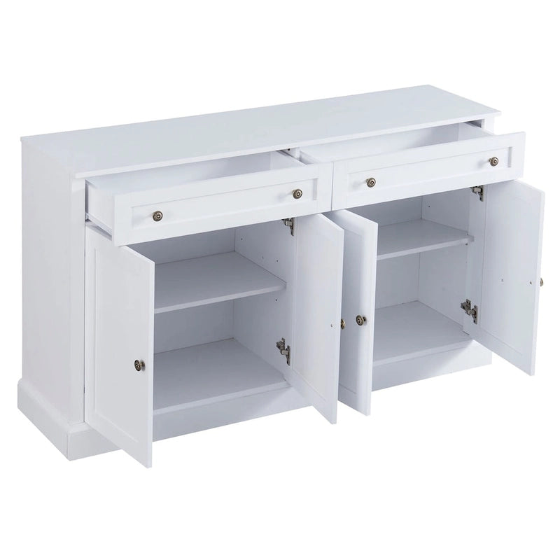 Buffet blanc moderne avec étagères réglables, plateau en MDF, 1 personne