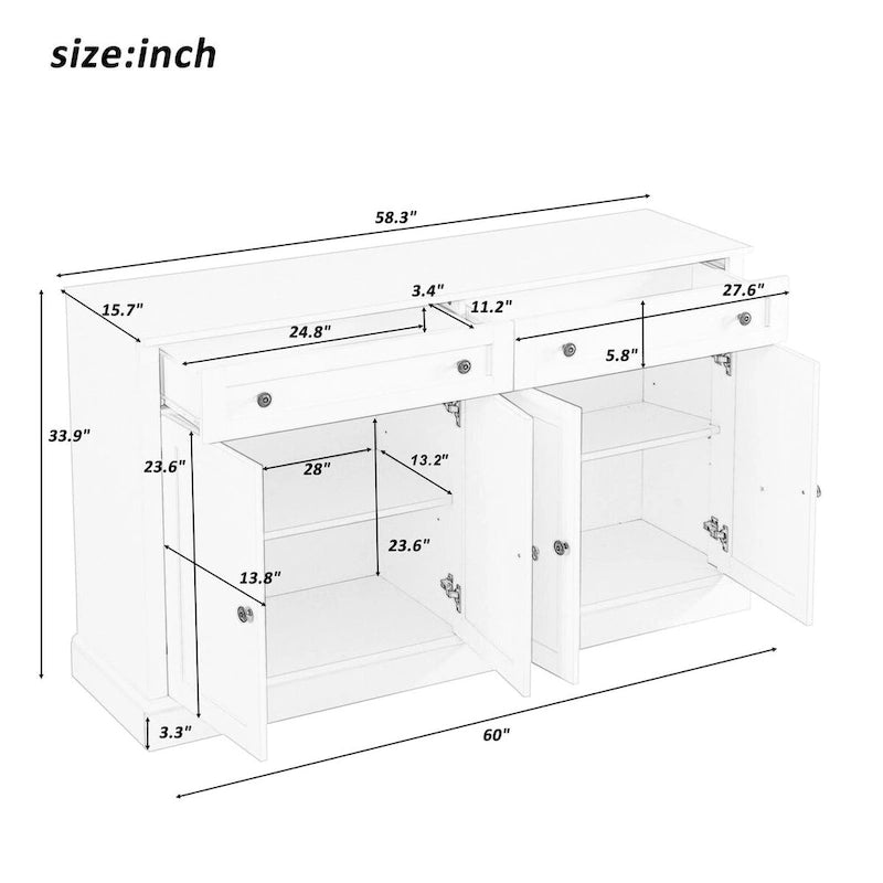 Buffet blanc moderne avec étagères réglables, plateau en MDF, 1 personne